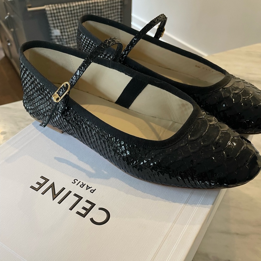Celine Les Ballerines in 39 (9 US) Mary-jane in python stamped calfskin